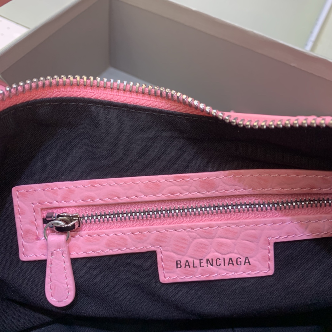 Balenciaga Le Cagole Small Shoulder Bag Crocodile Embossed Pink